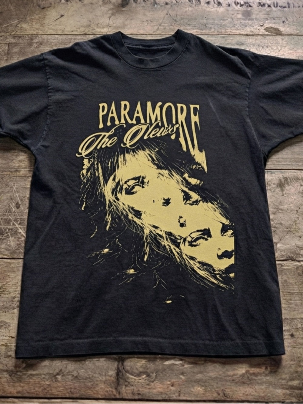 Gildan Black Tee with Gold Paramore Graphic